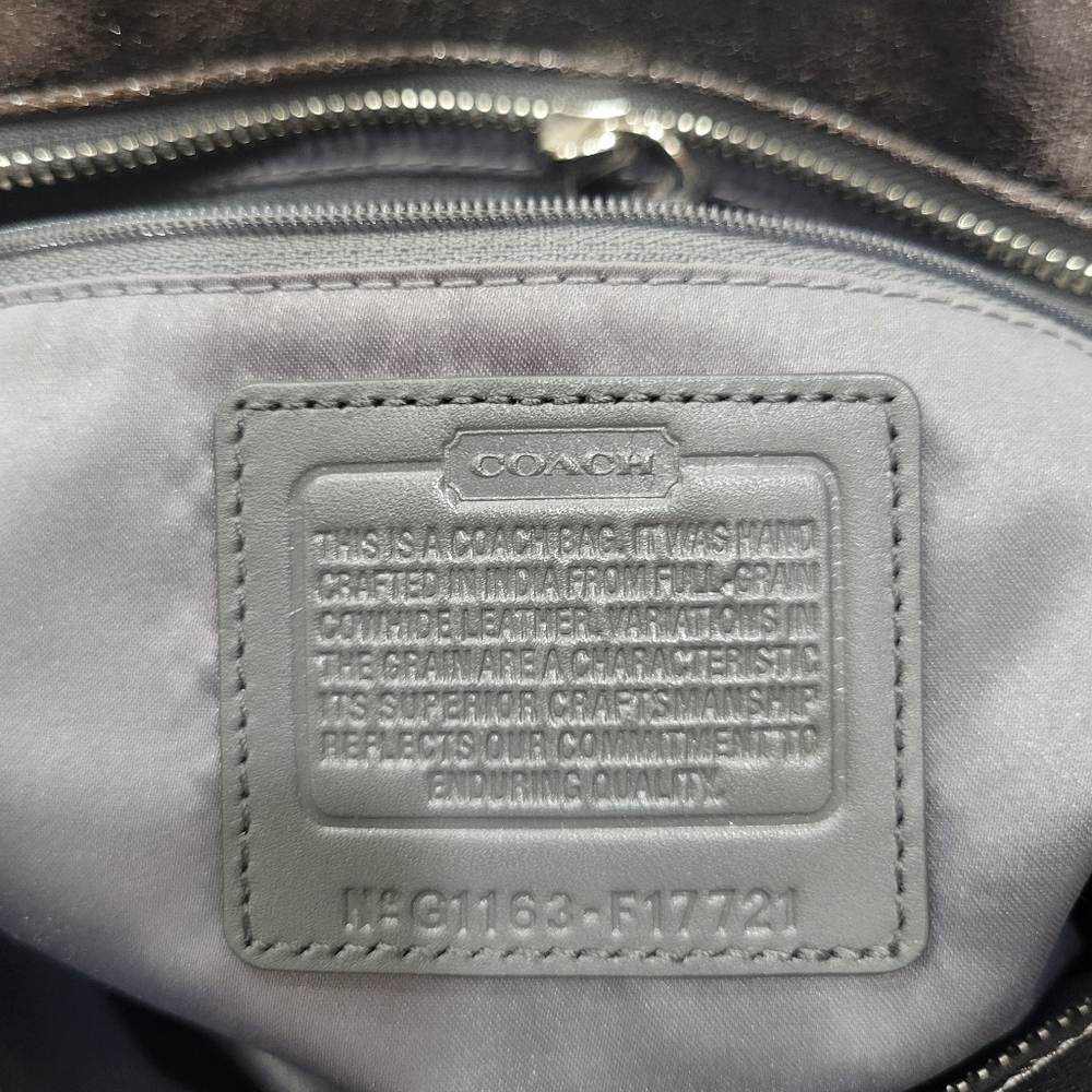 Coach Metallic Silver Gray Leather Handbag Zipper Tote Shoulder Bag - Picture 6 of 14